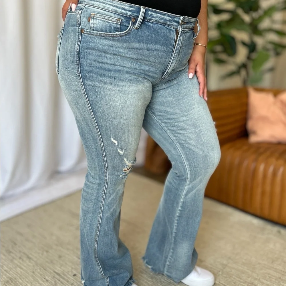 Judy Blue Full Size Medium Rise Tummy Control Destroy Flare ON SALE* - Picture 11 of 16